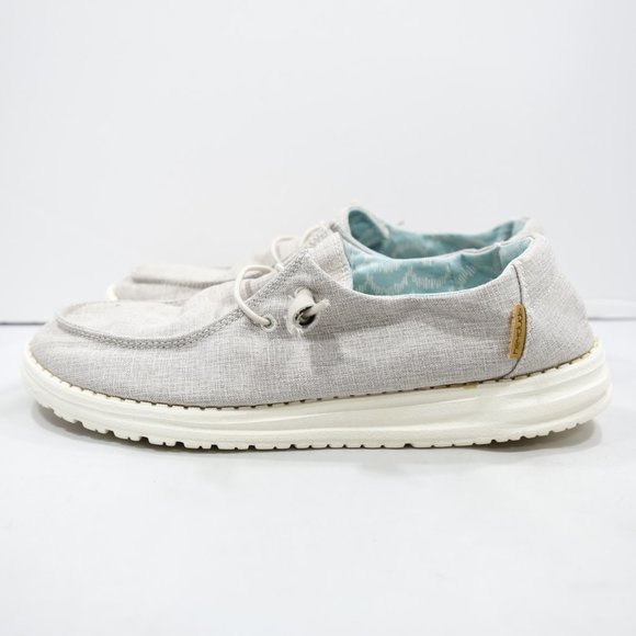 Hey Dude Shoes - Hey Dude Wendy Beige Chambray Lightweight Slip On Shoes - 9/EUR 40